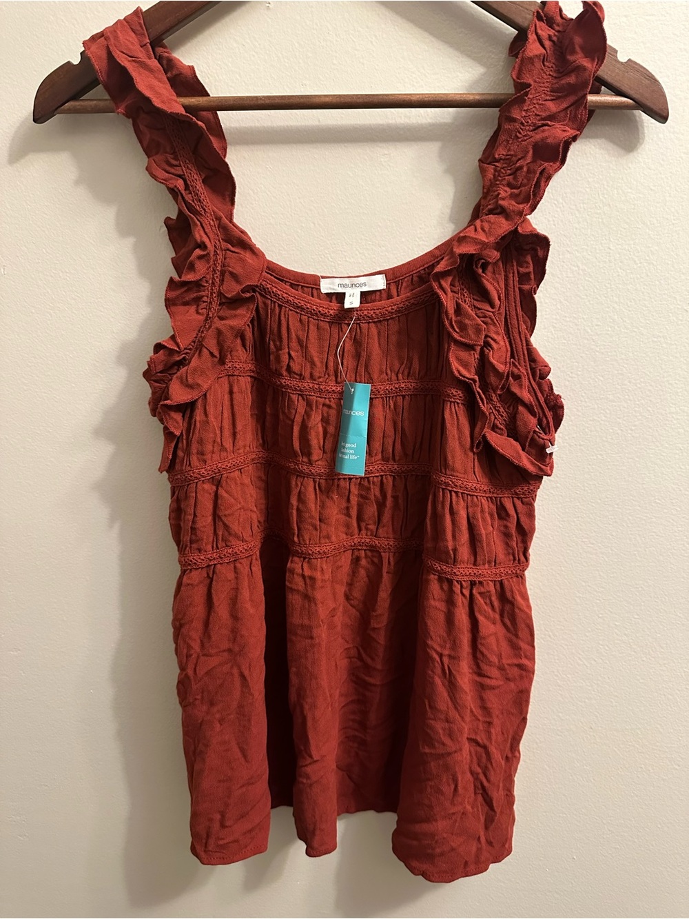 Maurices Rust Ruffled Strap Tank Top